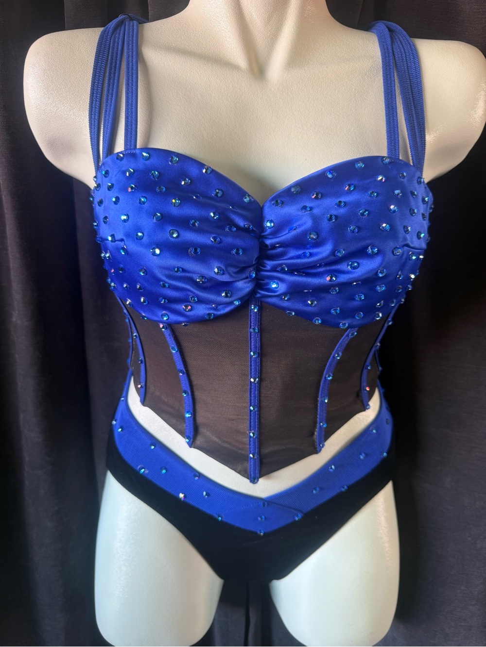 Custom Dance Costume - Royal Blue Embellished Bustier and Brief